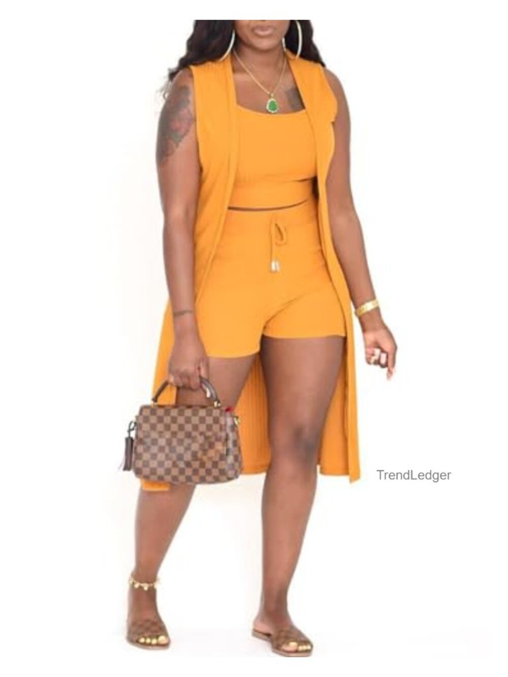 Women 3 Piece Outfit Cardigan Crop Top Bodycon Shorts Set